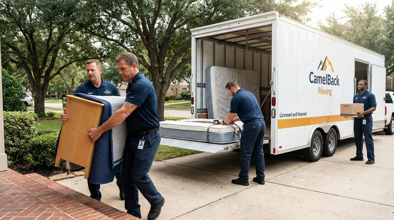 Crew loading residential truck for cross-state move from Paynesville, MN
